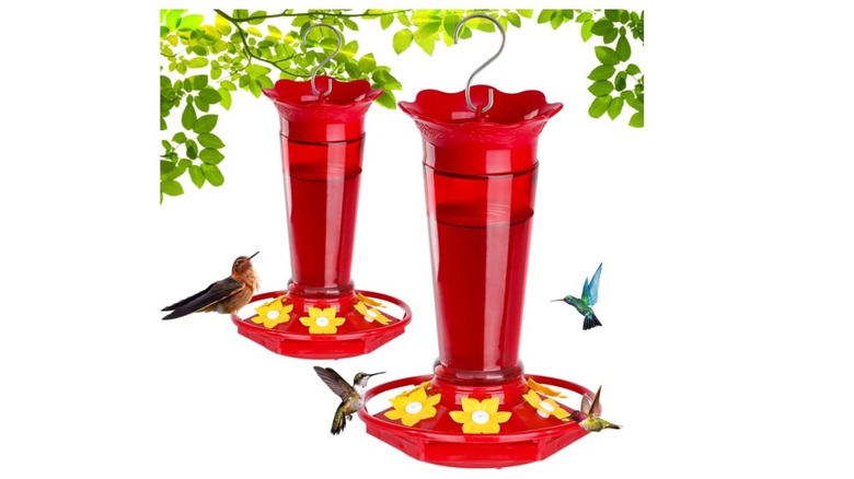 Two Gbekery glass hummingbird feeders
