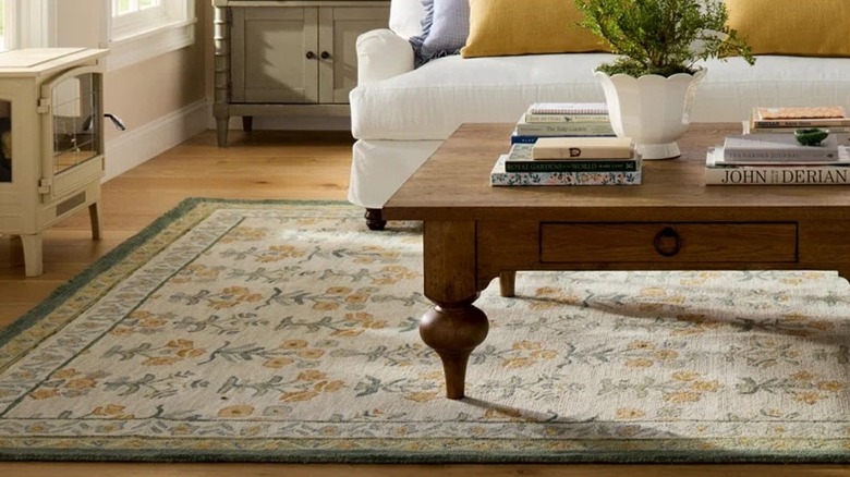 Birch Lane floral rug in a living room