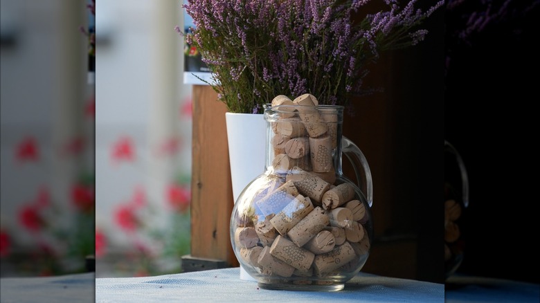Wine corks in a glass vase