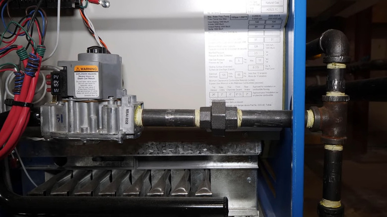 Closeup of a gas line for a furnace