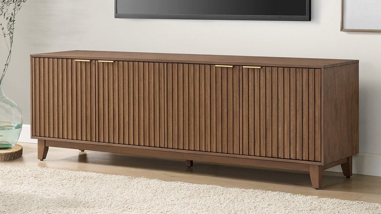 Mid-century modern style brown wooden accent console from Costco