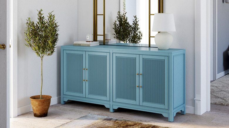 Light blue accent cabinet media console from Costco