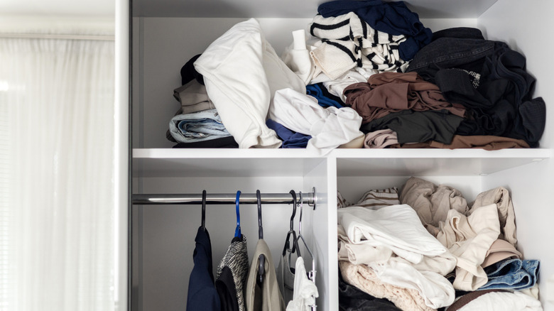 A messy closet interior