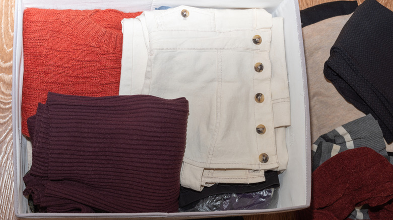 A fall wardrobe in a closet organizer