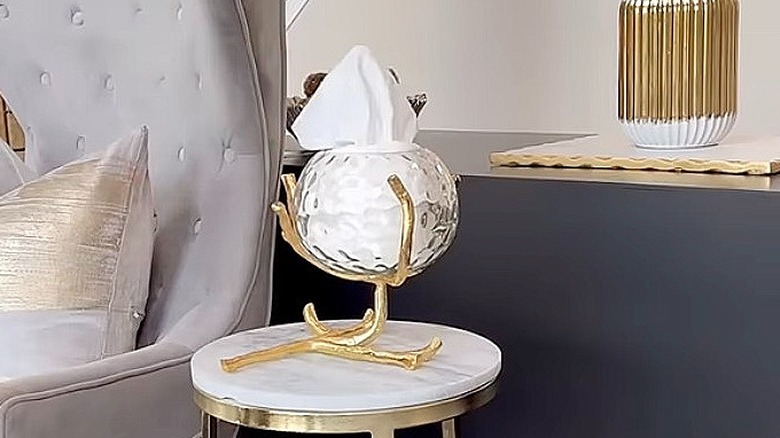 Glass rose bowl as a tissue holder