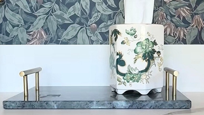 Ironstone decorative jar as a tissue holder