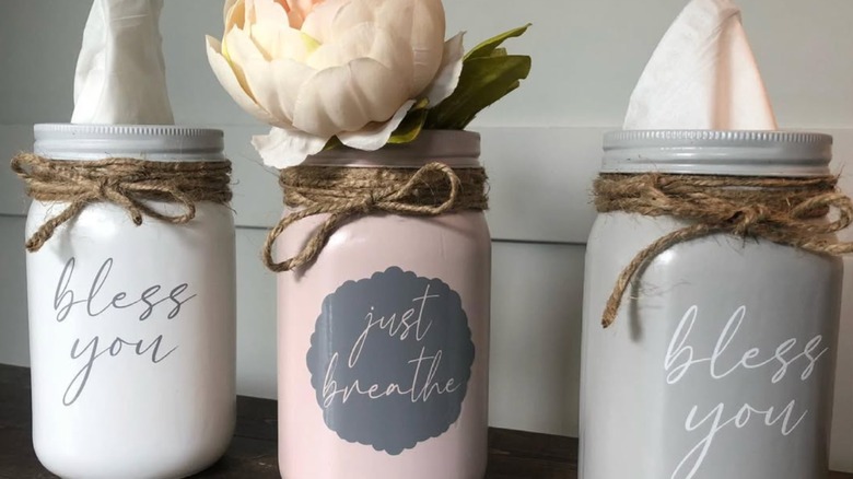 Mason jar being used as a tissue holder