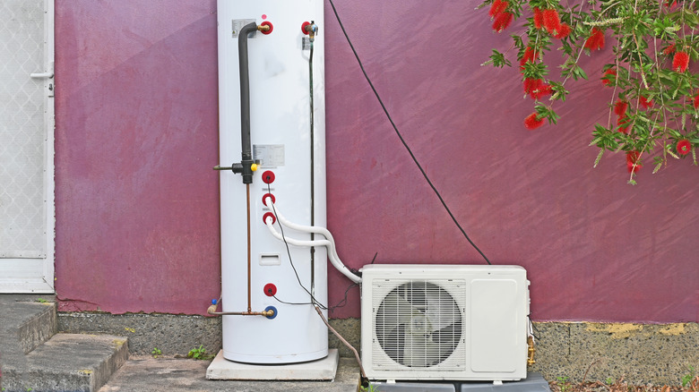 heat pump water heater outdoors in a tropical climate