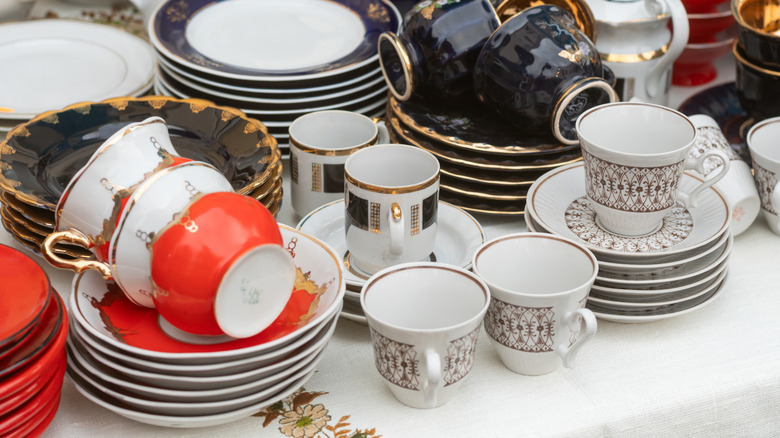 Close up photo of vintage porcelain dishes