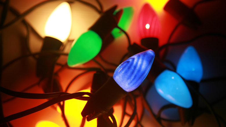 Cluster of multicolored large christmas string lights
