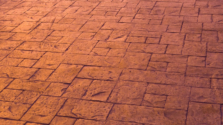 An upclose view of stamped colored concrete