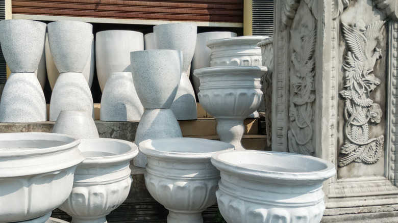 natural stone planters at the garden shop