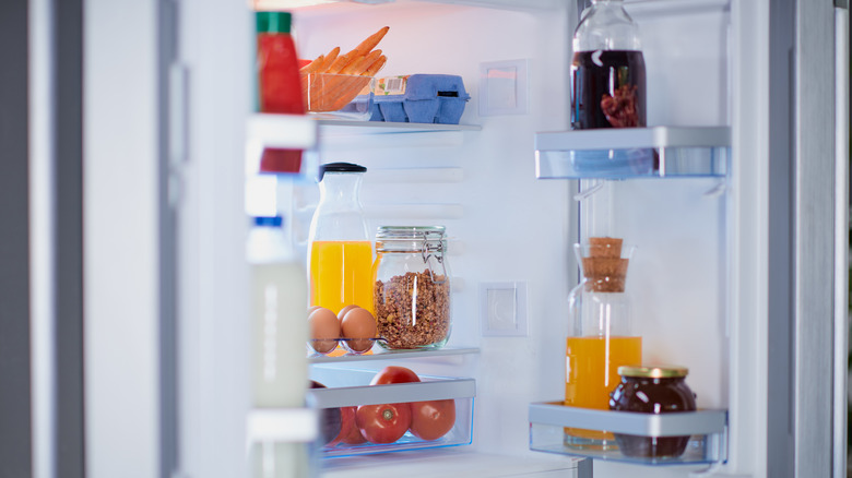 Fridge interior filled with food