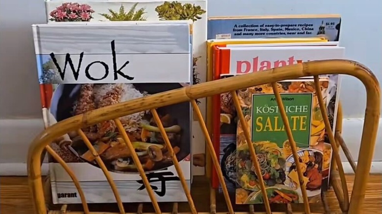 magazine rack holding books
