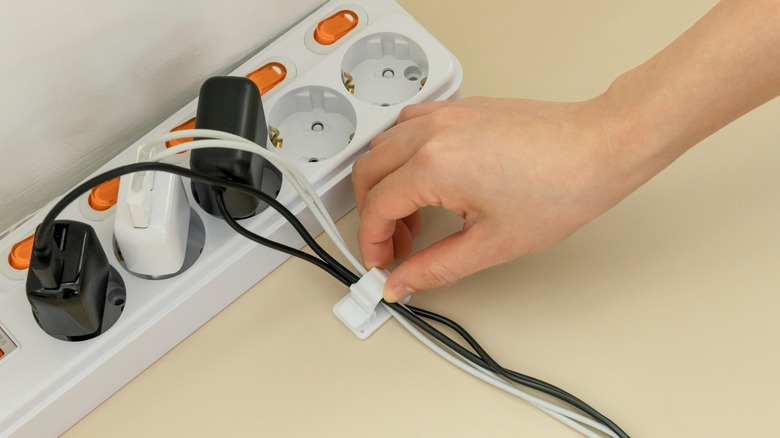 Power cords neatly bundled together