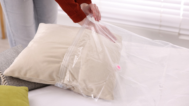 Pillows in vacuum bag
