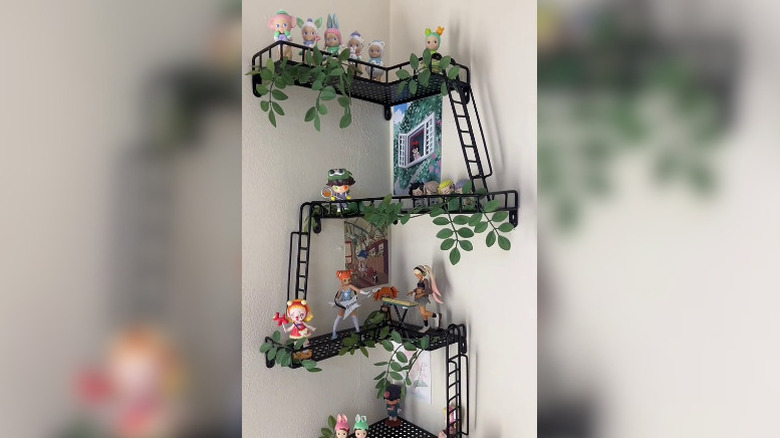Trinkets on a DIY fire escape shelf