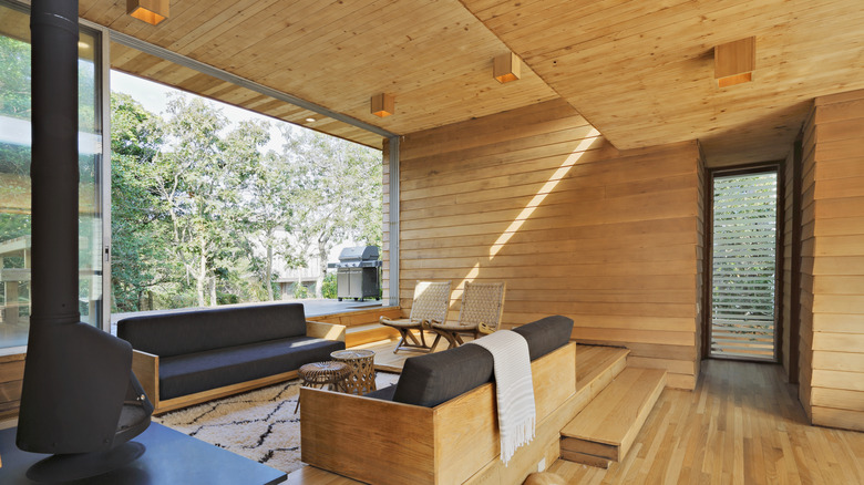 wood paneling walls in living room