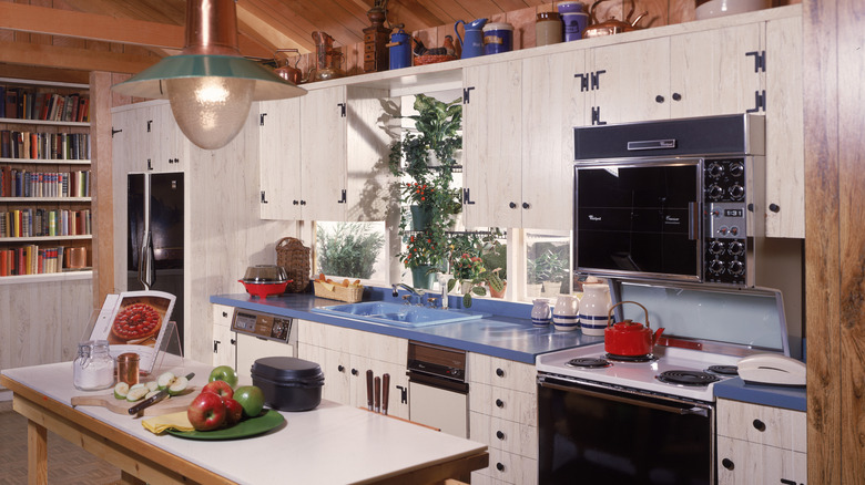A rustic 1980s kitchen interior.