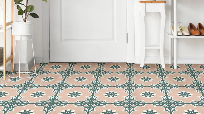 Retro pink and green floral tiles.