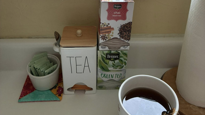 ceramic tea caddy on counter