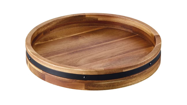 wooden lazy susan metal accent
