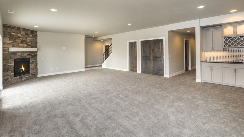 large carpeted basement
