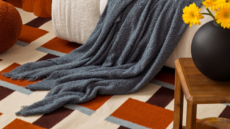 bright patterned carpet in living room