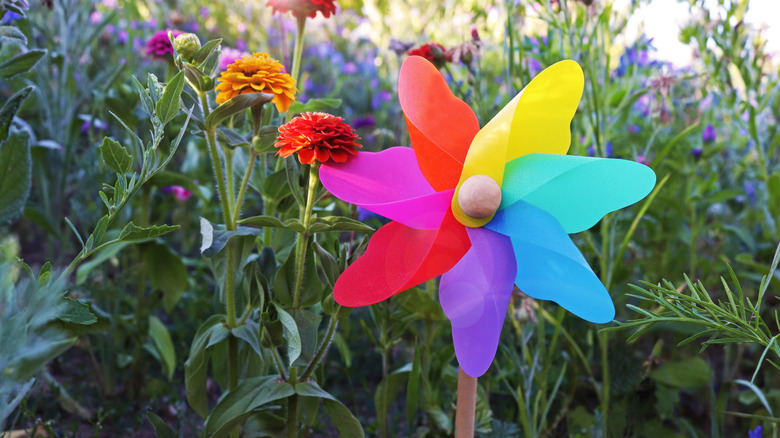 pinwheels in a garden