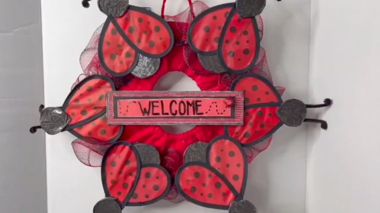 welcome wreath with ladybugs