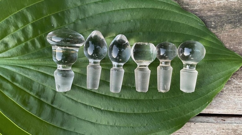 glass bottle stoppers on leaf