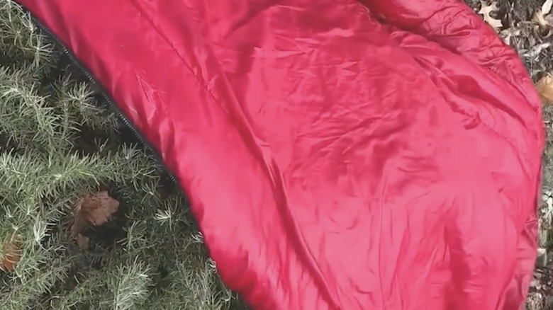 A sleeping bag over delicate plants in the garden