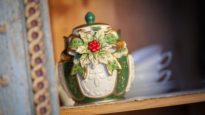 Vintage cookie jar on a shelf