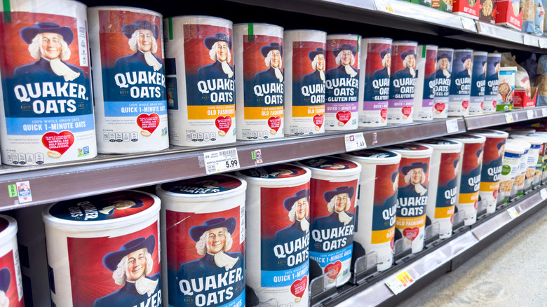 Oatmeal containers on a store shelf