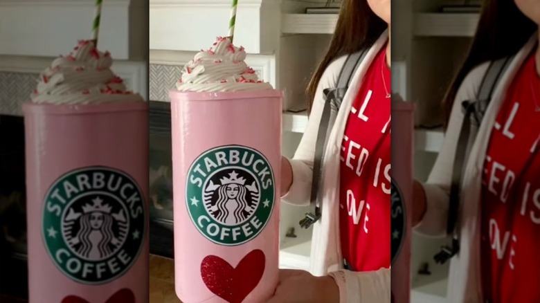 Oat container turned into fake starbucks cup