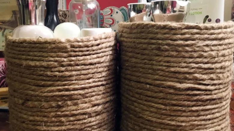 Photo of oatmeal containers covered in rope