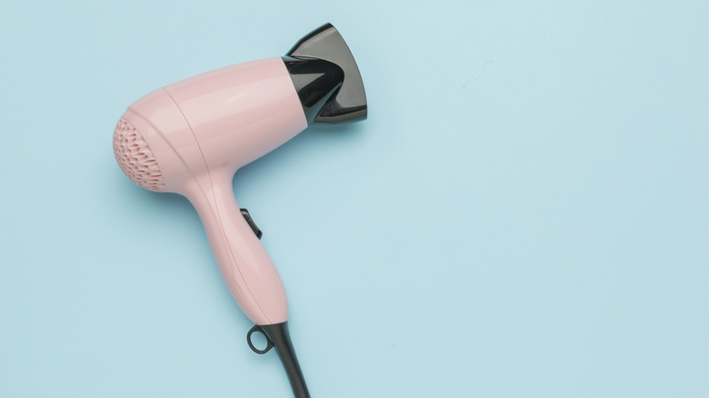 Pink Hair Dryer on Light Blue Background