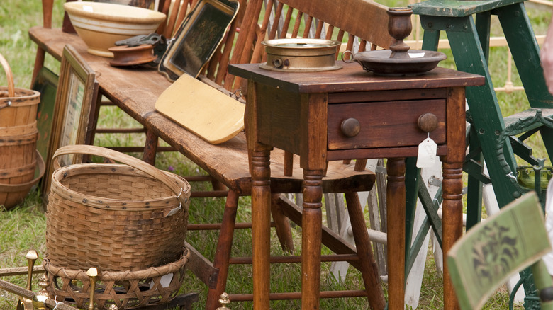 Picture of wooden furniture at a garage sale