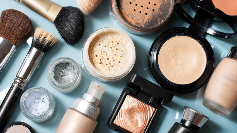 Makeup products on a countertop