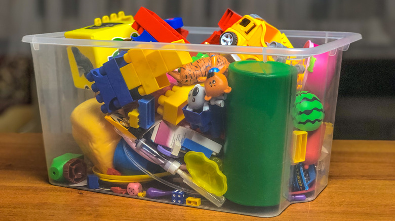 Toys in storage bin
