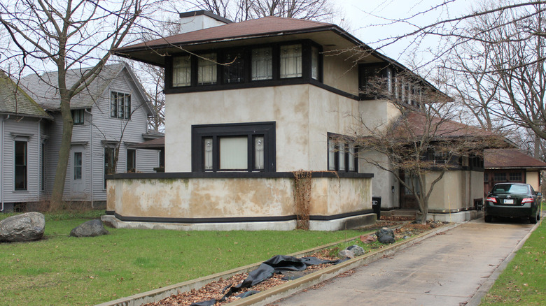 The K.C. Rhodes House in South Bend, Indiana, on a darker, winter day.