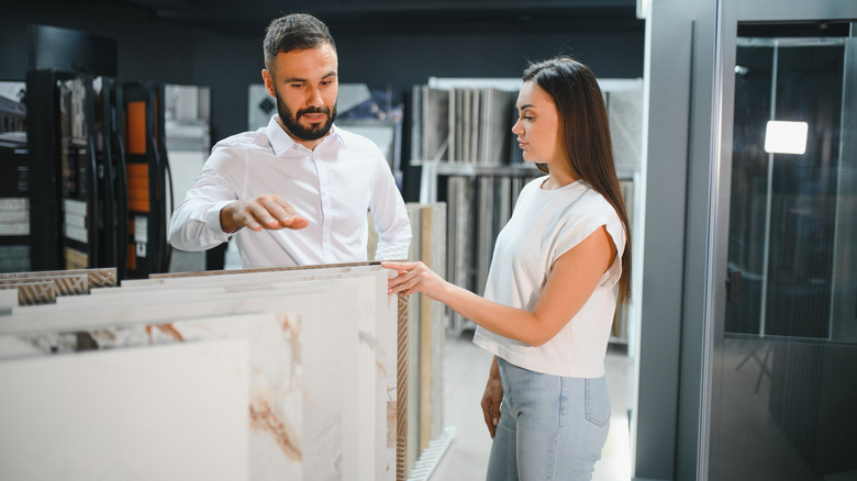 A couple shopping for new countertops