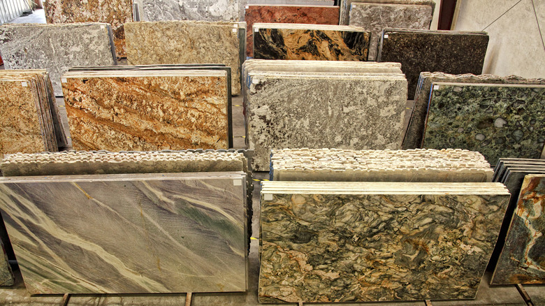 Granite slabs at a warehouse
