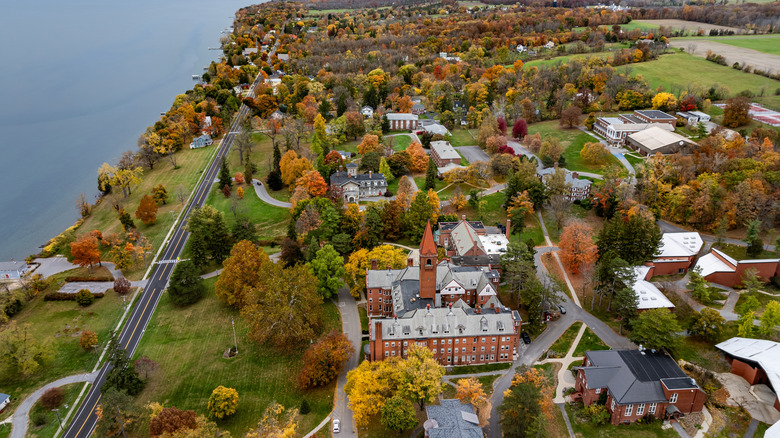 The town of Aurora with fall foliage