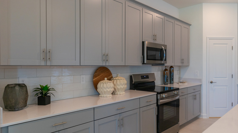 gray kitchen cabinets in a modern kitchen