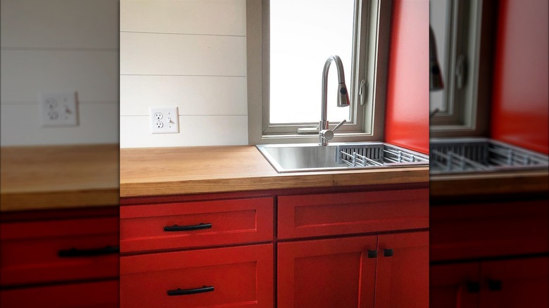 bright red kitchen cabinets