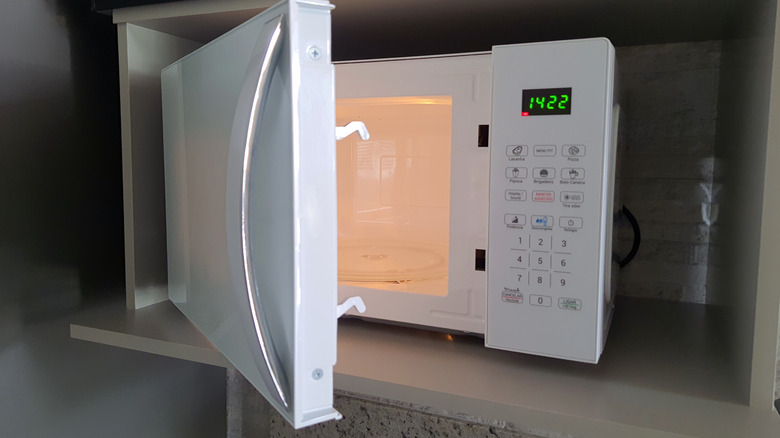 microwave oven with door open