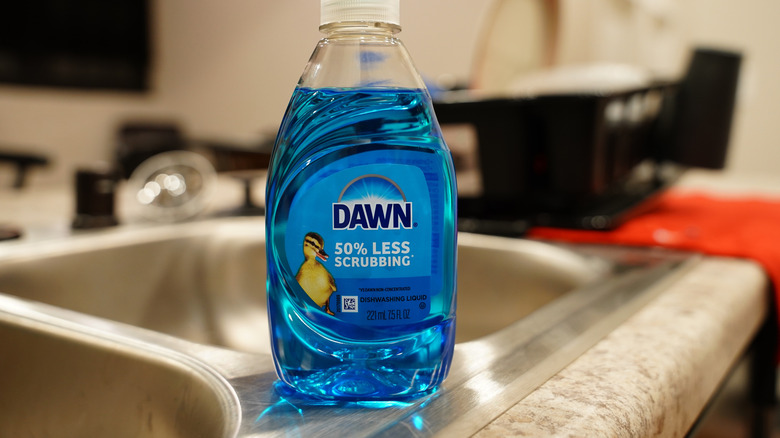 Dawn dish soap on the edge of a sink