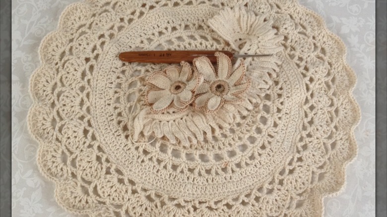 A flower themed Irish crochet doily.
