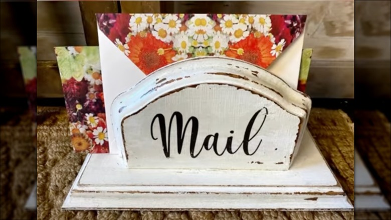 Upcycled napkin holder as mail holder